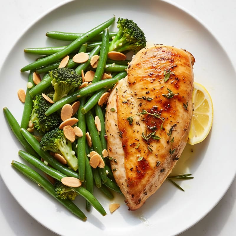 Herb-Roasted Chicken Breast with Green Bean Almondine