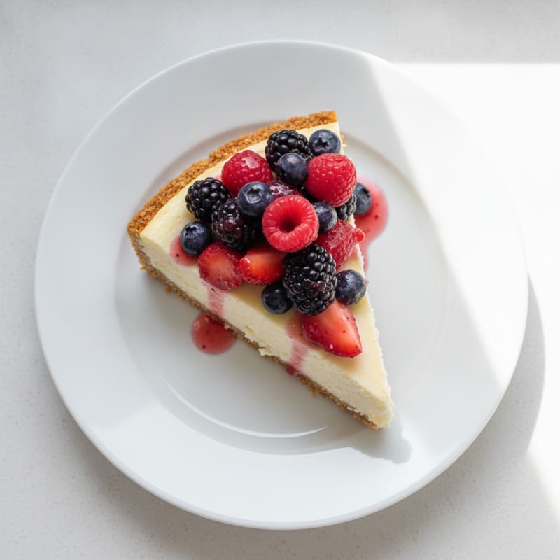 Greek Yogurt Protein Cheesecake with Mixed Berries
