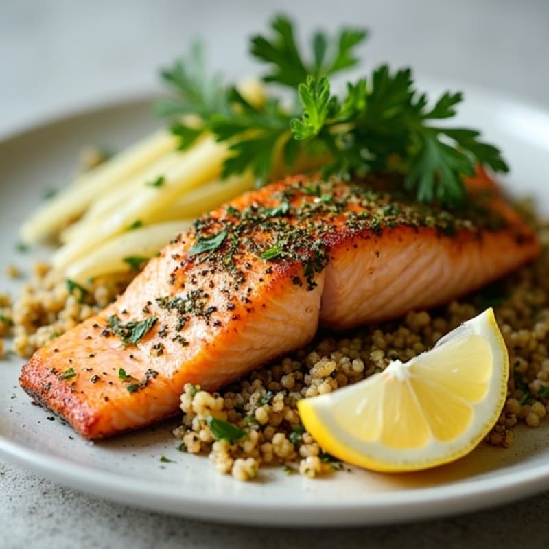 Roasted Fennel and Herb-Crusted Salmon with Steamed Quinoa