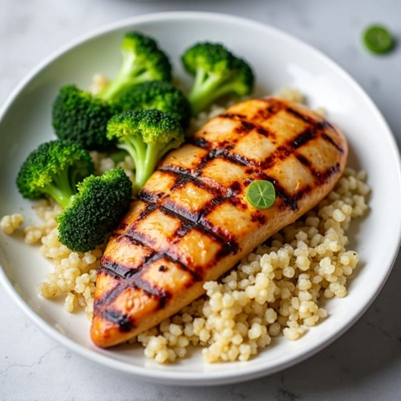Grilled Chicken Breast with Steamed Broccoli and Quinoa