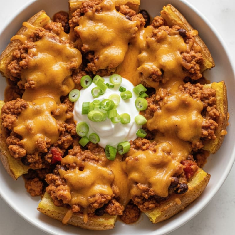 Loaded Chili Cheese Potato Skins