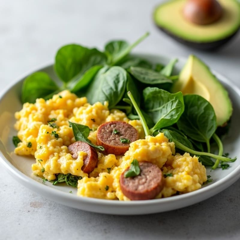 Egg White and Spinach Scramble with Turkey Sausage