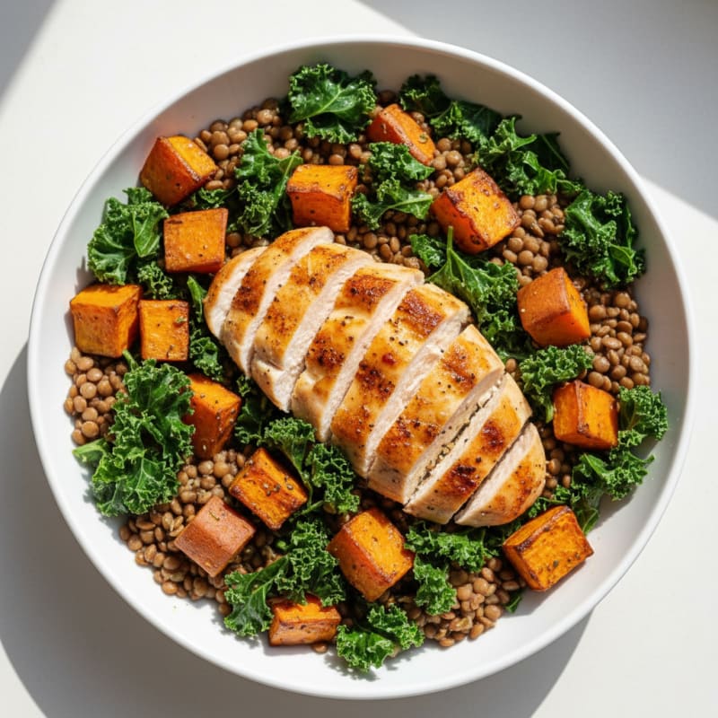 Roasted Sweet Potato and Lentil Harvest Bowl