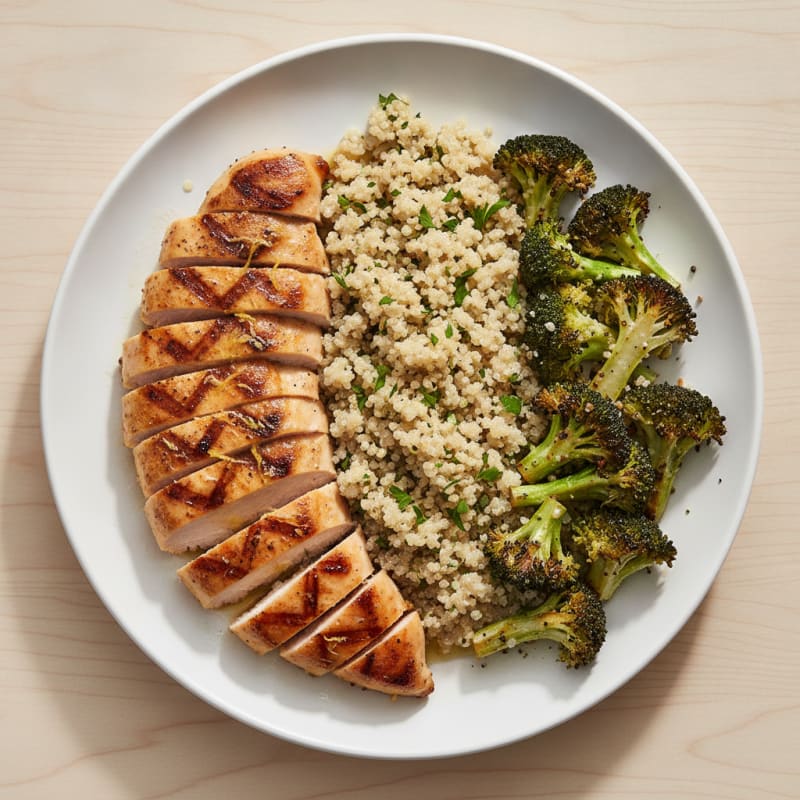 Grilled Chicken Breast with Quinoa and Roasted Broccoli