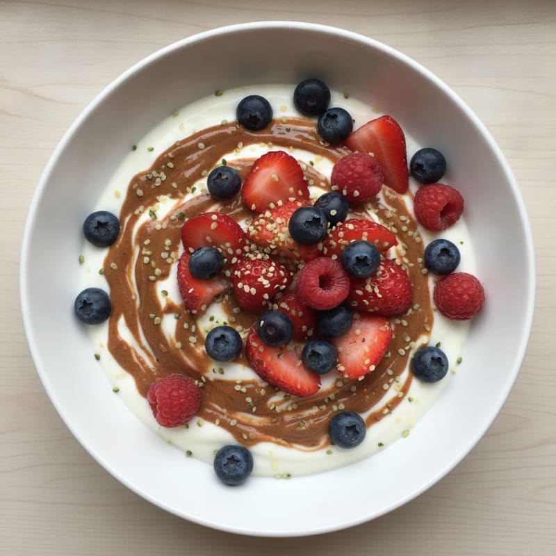 Creamy Greek Yogurt Bowl with Mixed Berries and Almond Butter