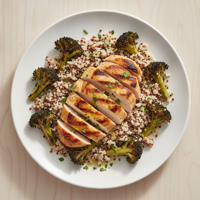 Grilled Chicken Breast with Quinoa and Roasted Broccoli
