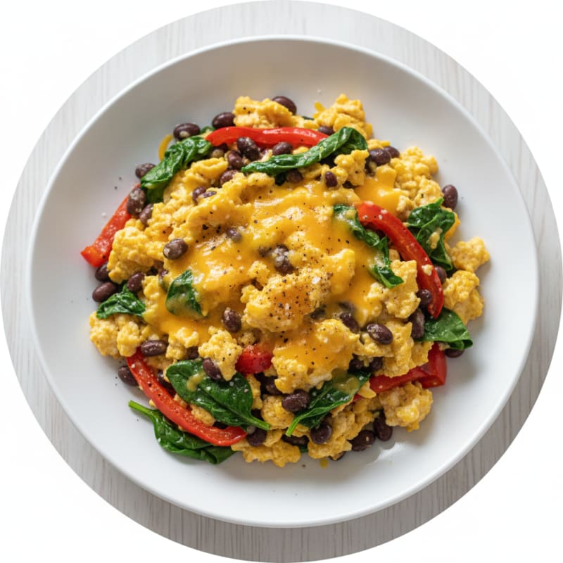 Cheesy Egg and Black Bean Scramble