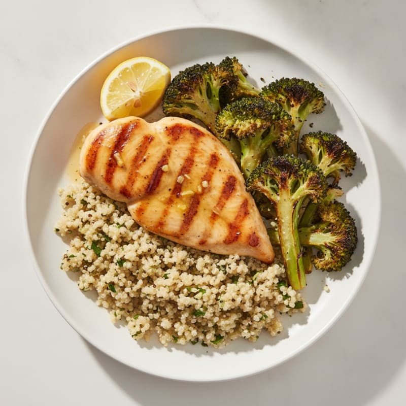Grilled Chicken Breast with Quinoa and Roasted Broccoli