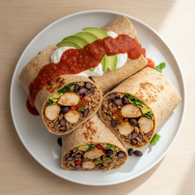 Chicken Burrito with Black Beans and Rice