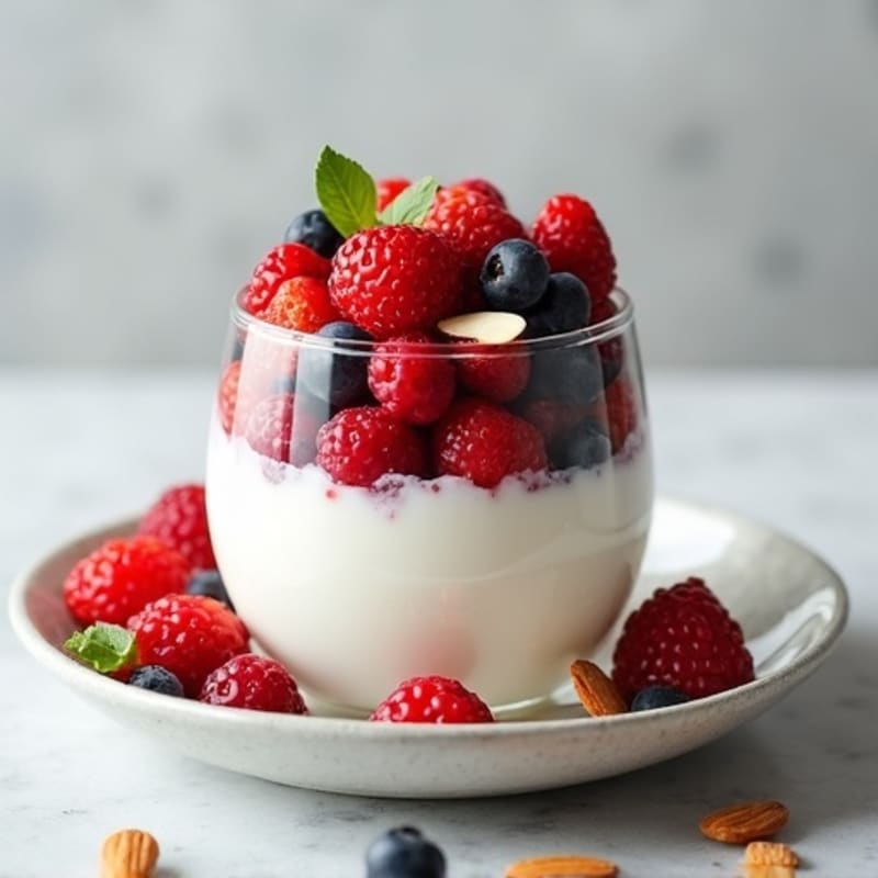 High-Protein Greek Yogurt Parfait with Mixed Berries and Almonds