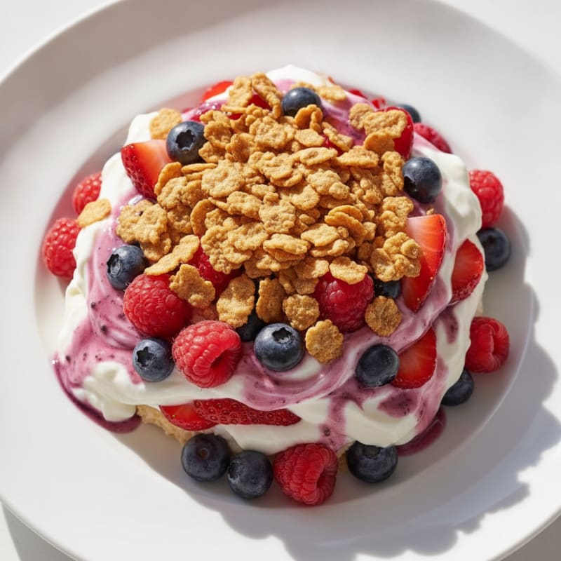 High-Protein Greek Yogurt Parfait with Mixed Berries and Crunchy Cereal