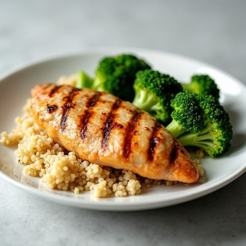Grilled Chicken Breast with Quinoa and Steamed Broccoli
