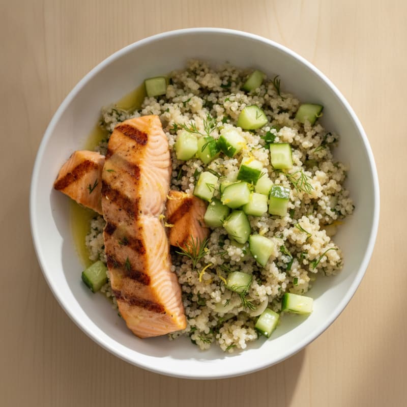 Grilled Salmon and Cucumber Quinoa Bowl