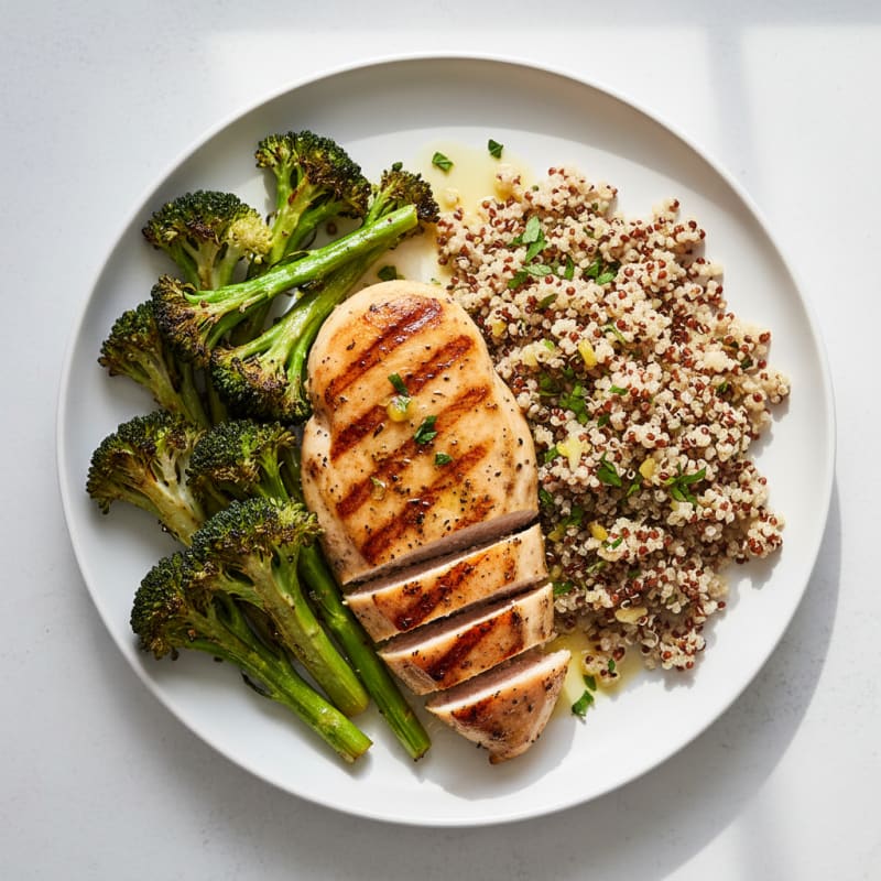 Grilled Chicken Breast with Roasted Broccoli and Quinoa