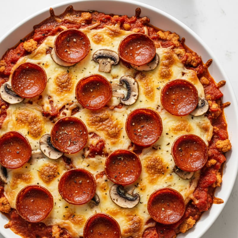 Pepperoni and Mushroom Pizza Bake