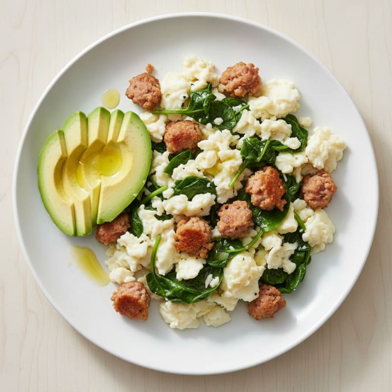 Scrambled Egg Whites with Turkey Sausage and Spinach