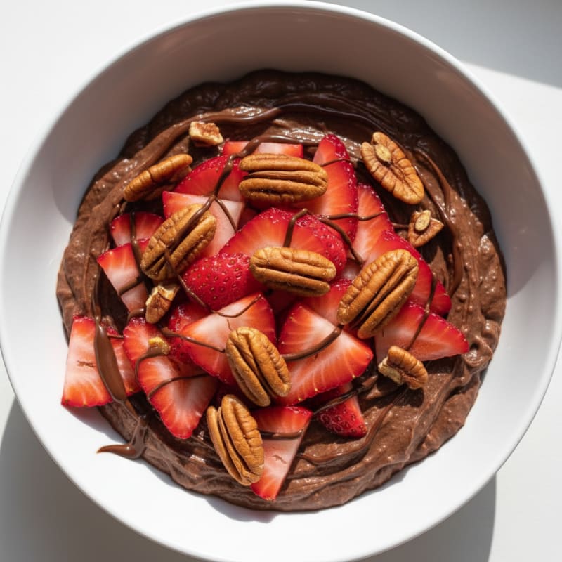 Silky Chocolate Protein Pudding with Sliced Strawberries