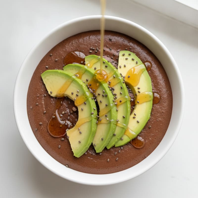 Silky Chocolate Protein Pudding with Sliced Avocado