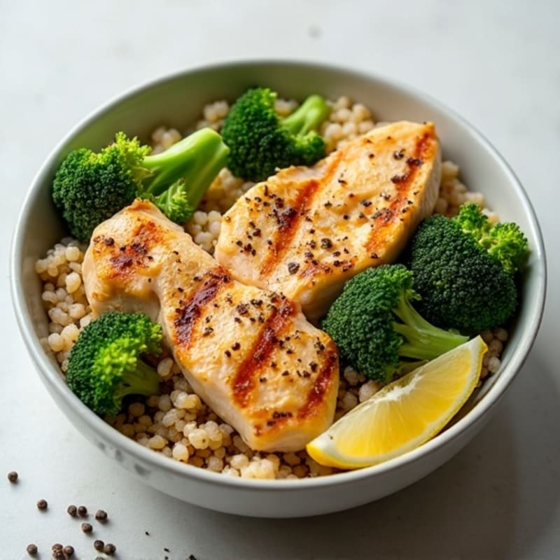 Grilled Chicken and Quinoa Bowl with Roasted Broccoli
