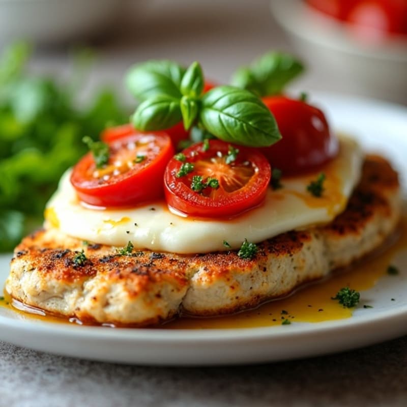 Herb-Crusted Chicken with Melted Mozzarella, Roasted Tomatoes, and Fresh Basil