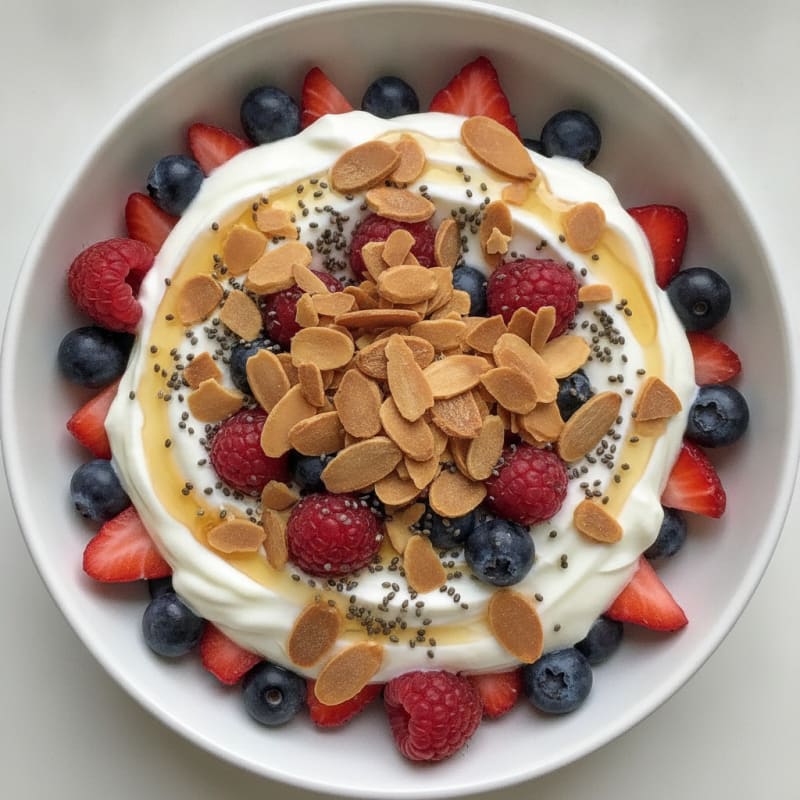 Greek Yogurt Protein Parfait with Mixed Berries and Almonds