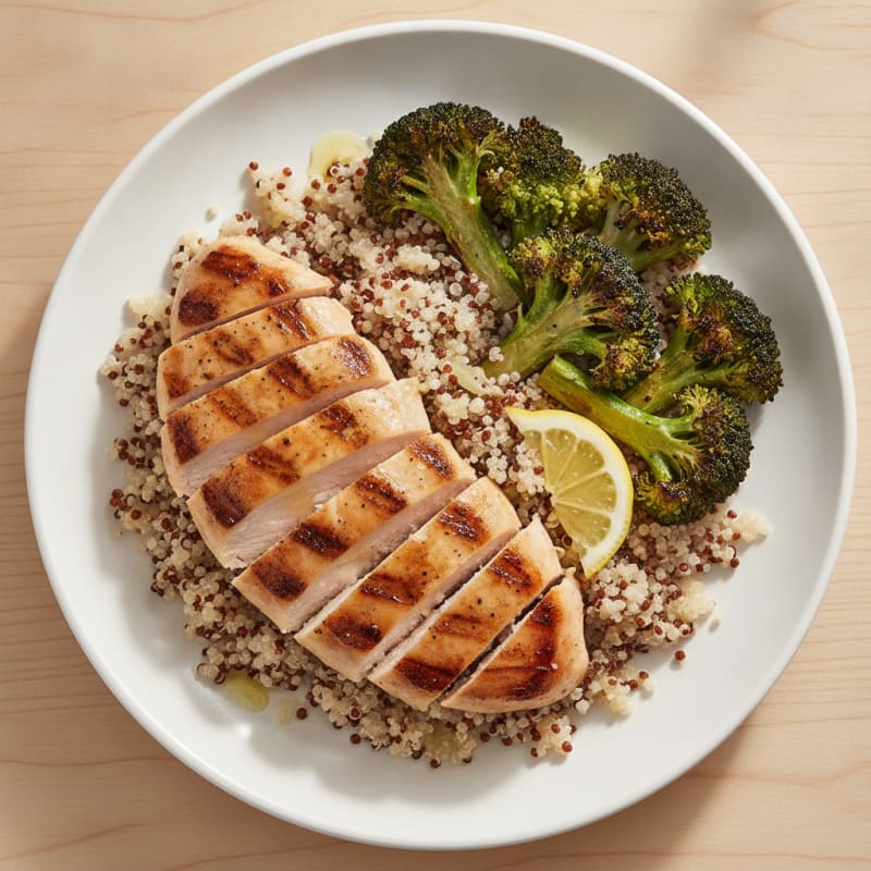 Grilled Chicken Breast with Quinoa and Roasted Broccoli