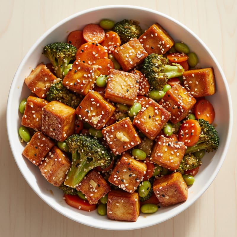 Sesame Tofu Stir-Fry with Broccoli and Carrots