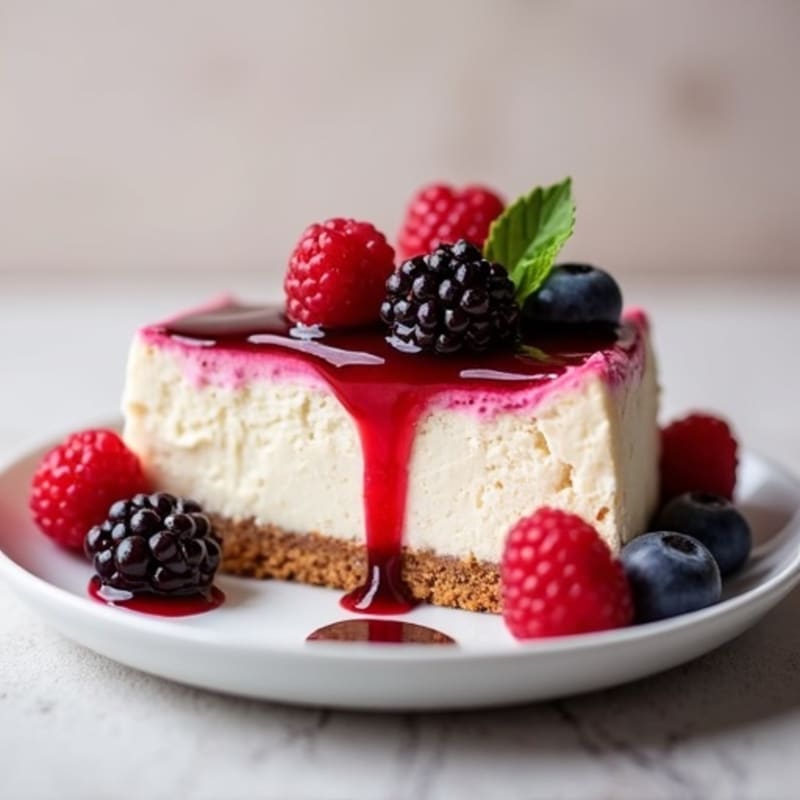 Greek Yogurt Protein Cheesecake with Berry Compote