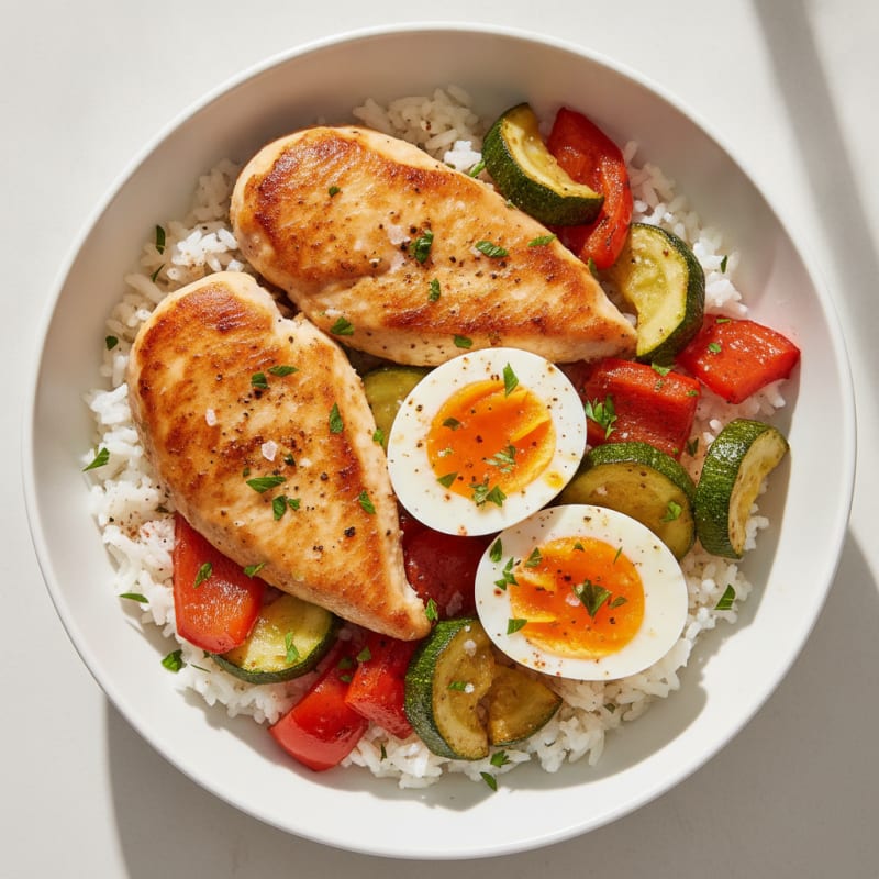 Chicken and Roasted Vegetable Rice Bowl