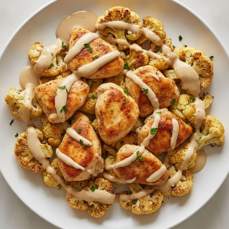 Roasted Cauliflower and Chicken with Creamy Tahini Drizzle