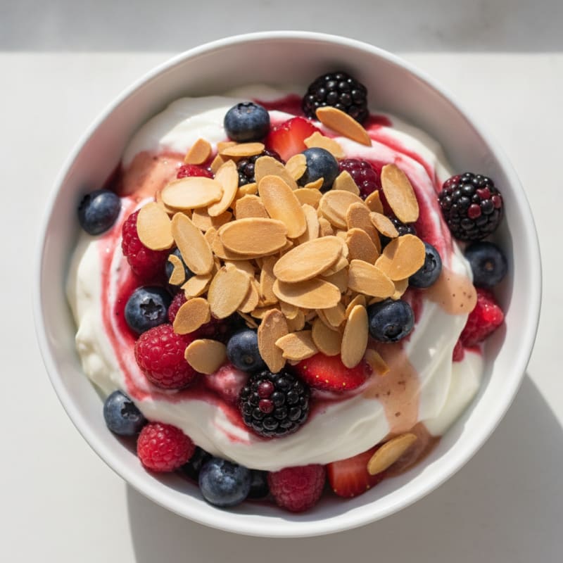 Greek Yogurt Protein Parfait with Mixed Berries and Almonds
