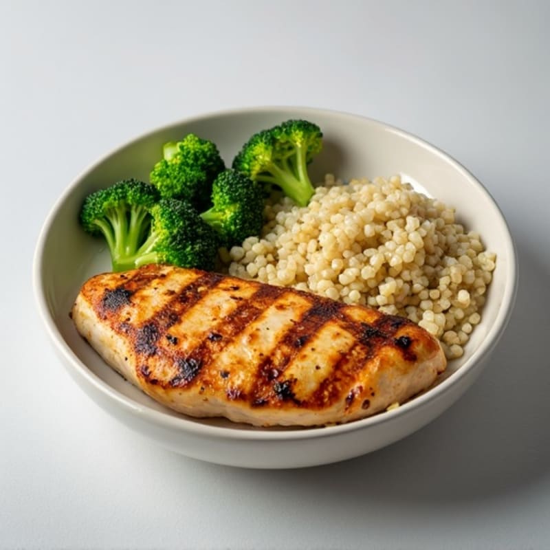 Grilled Chicken Breast with Steamed Broccoli and Quinoa