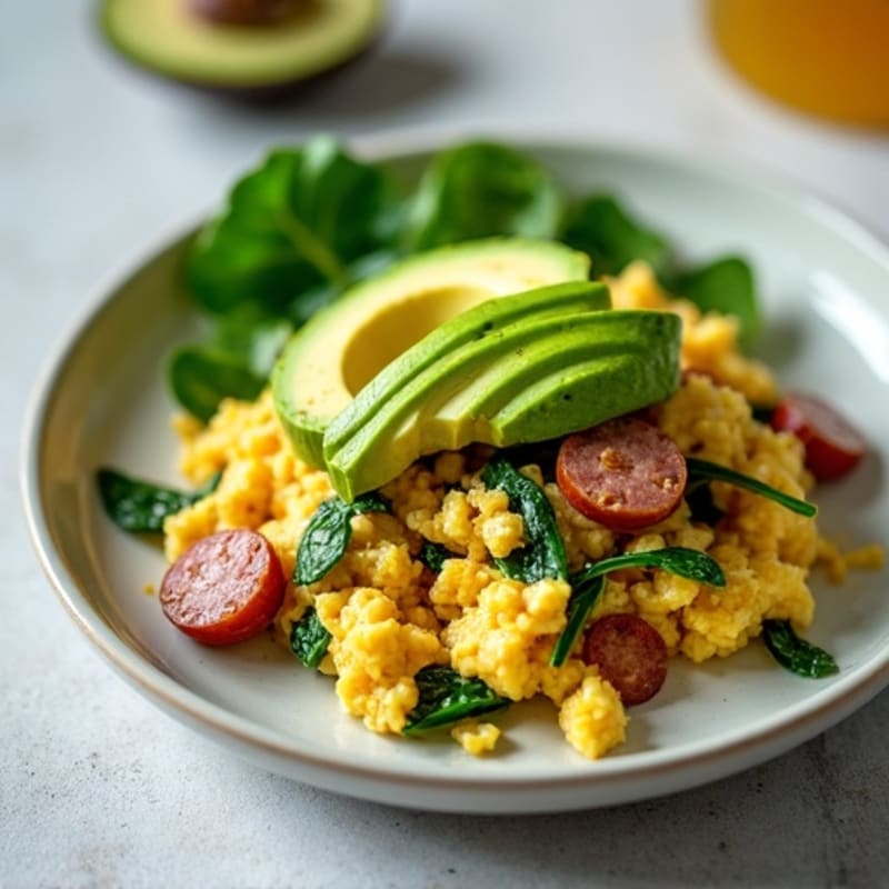 Egg White Scramble with Turkey Sausage and Spinach