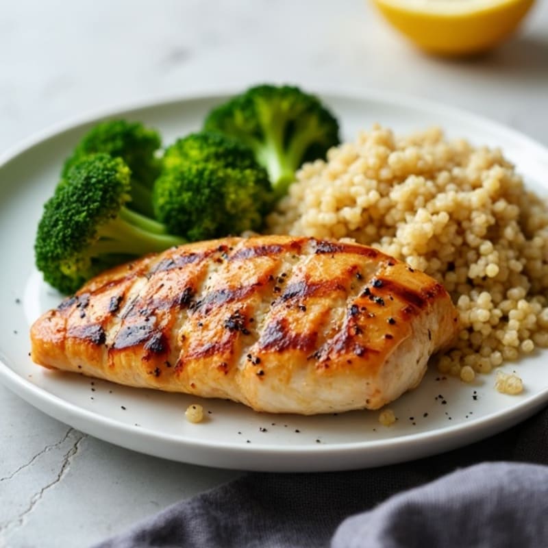 Grilled Chicken Breast with Quinoa and Roasted Broccoli