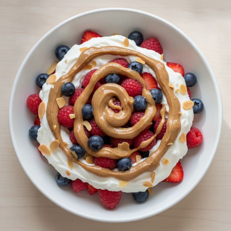 Greek Yogurt Protein Parfait with Mixed Berries and Almond Butter