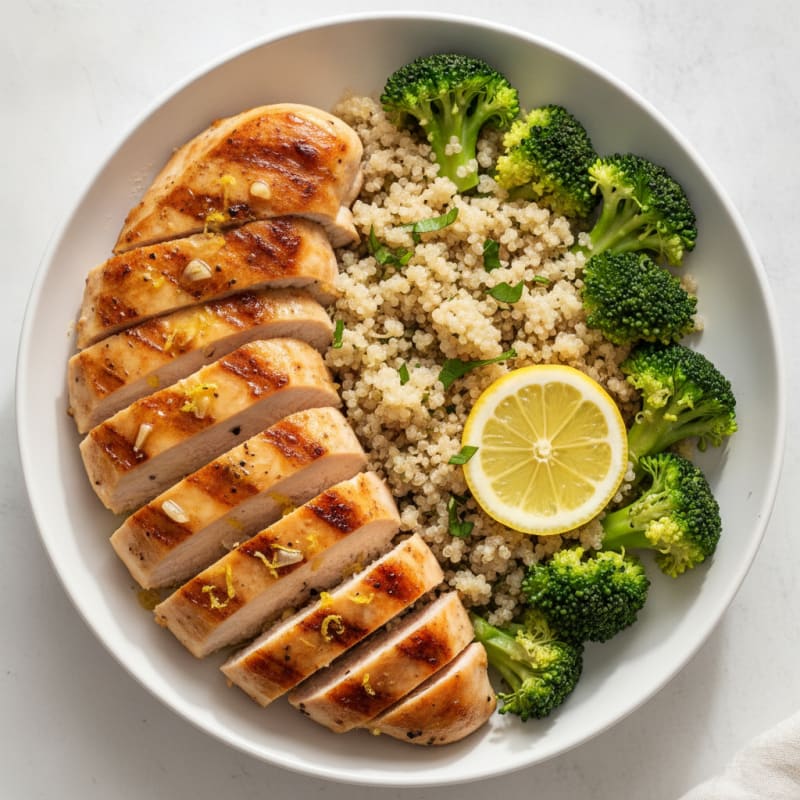 Grilled Chicken Breast with Quinoa and Steamed Broccoli