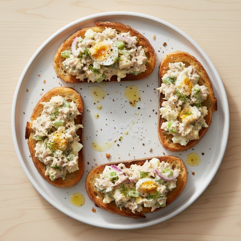 Creamy Tuna and Egg Salad Crostini