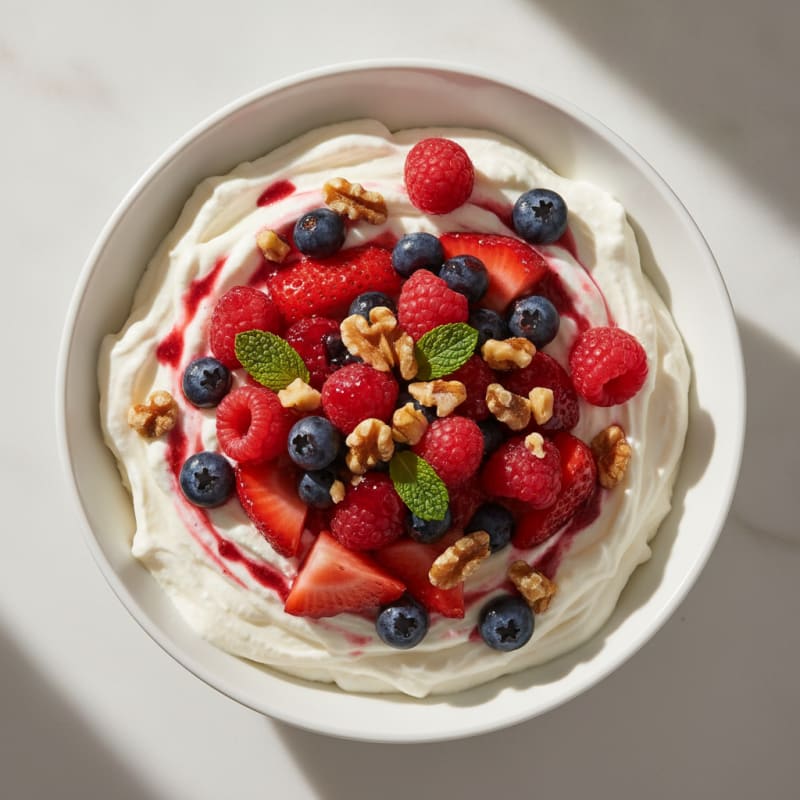 Greek Yogurt Protein Mousse with Mixed Berries