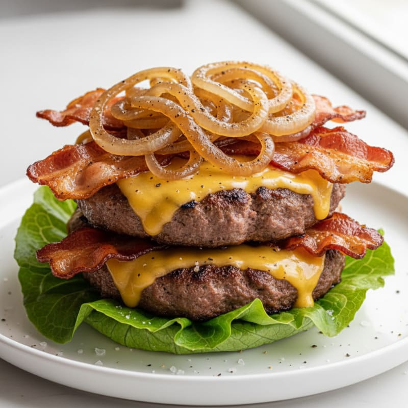 Double Bacon Cheeseburger with Caramelized Onions