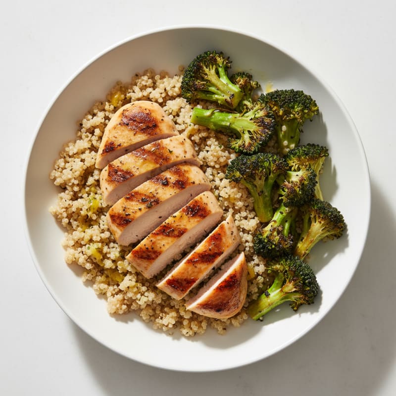 Grilled Chicken and Quinoa Bowl with Roasted Broccoli