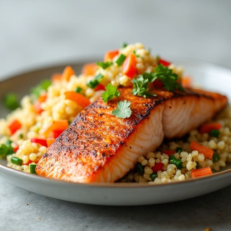 Seared Salmon with Crunchy Cabbage Slaw and Quinoa