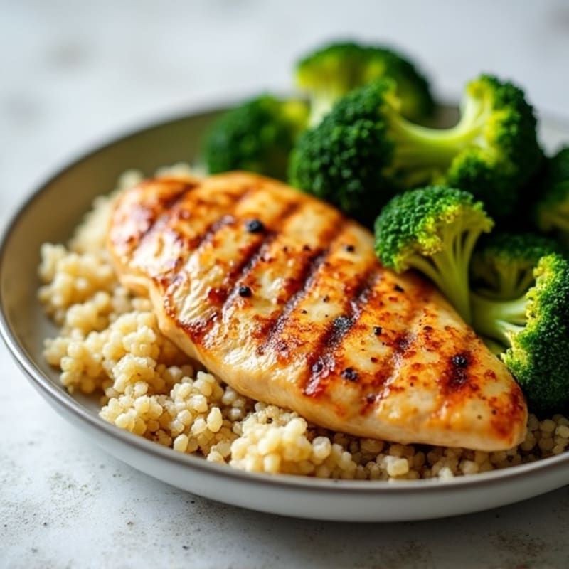 Grilled Chicken Breast with Roasted Broccoli and Quinoa