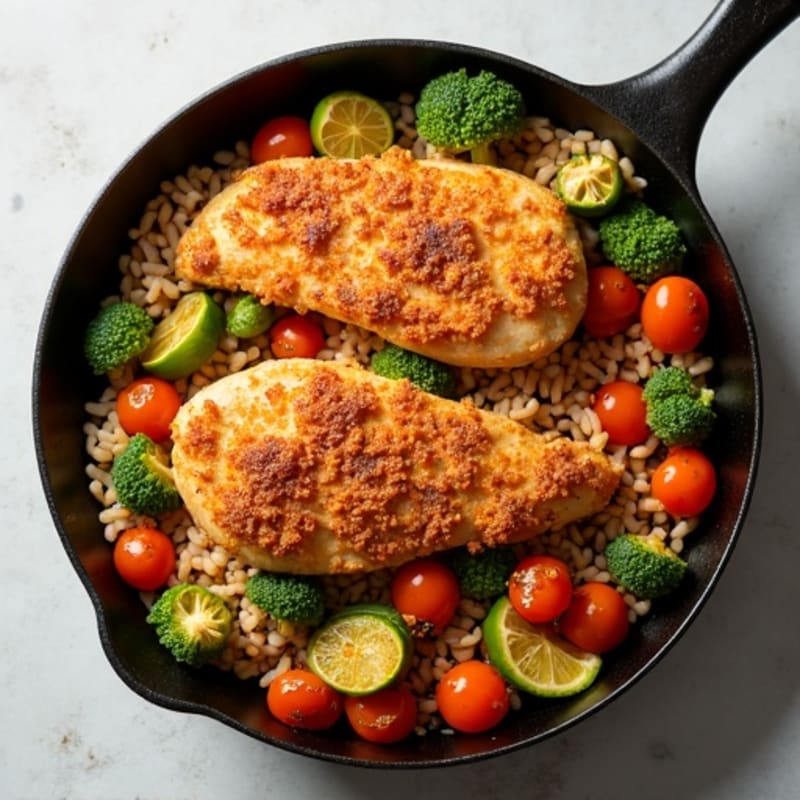 Crispy Chicken and Veggie Brown Rice Skillet
