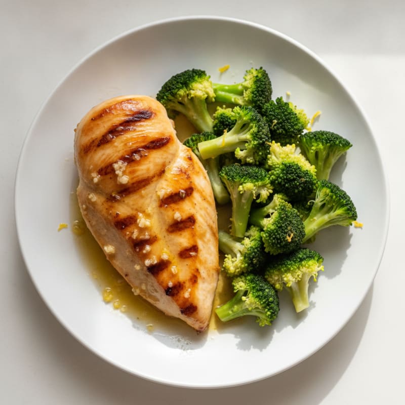 Grilled Lemon Garlic Chicken Breast with Steamed Broccoli