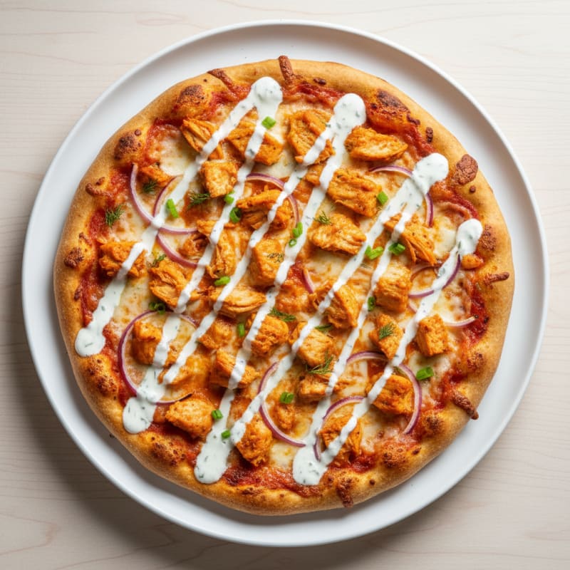 Crispy Buffalo Chicken Pizza with Ranch Drizzle
