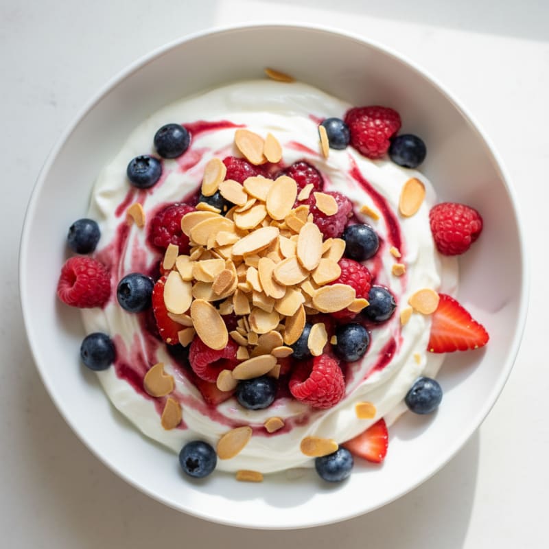 Creamy Greek Yogurt Protein Parfait with Mixed Berries and Almonds