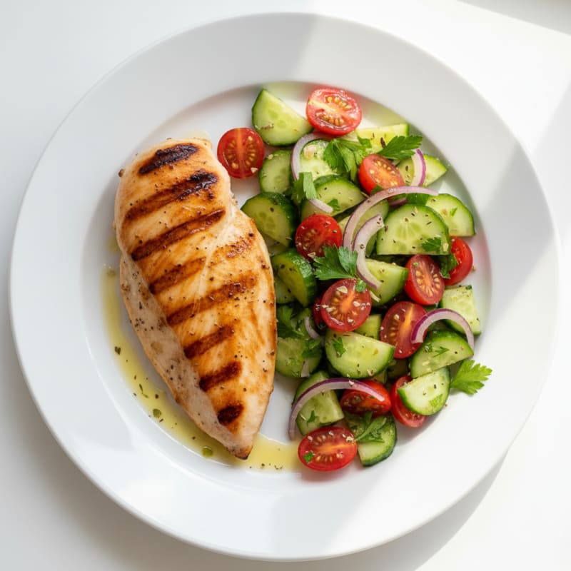 Grilled Chicken Breast with Cucumber Tomato Salad