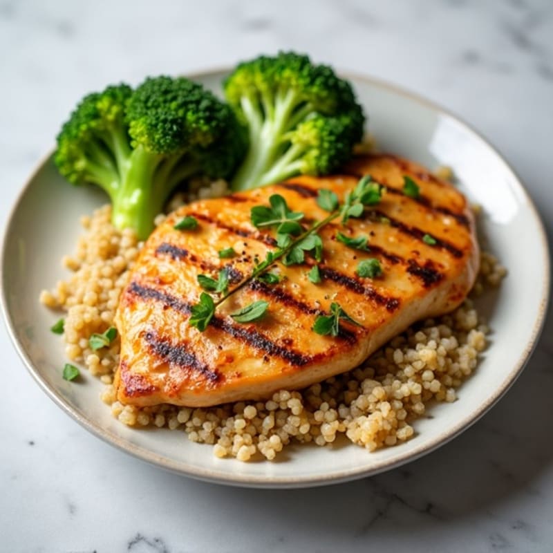 Grilled Chicken Breast with Steamed Broccoli and Quinoa