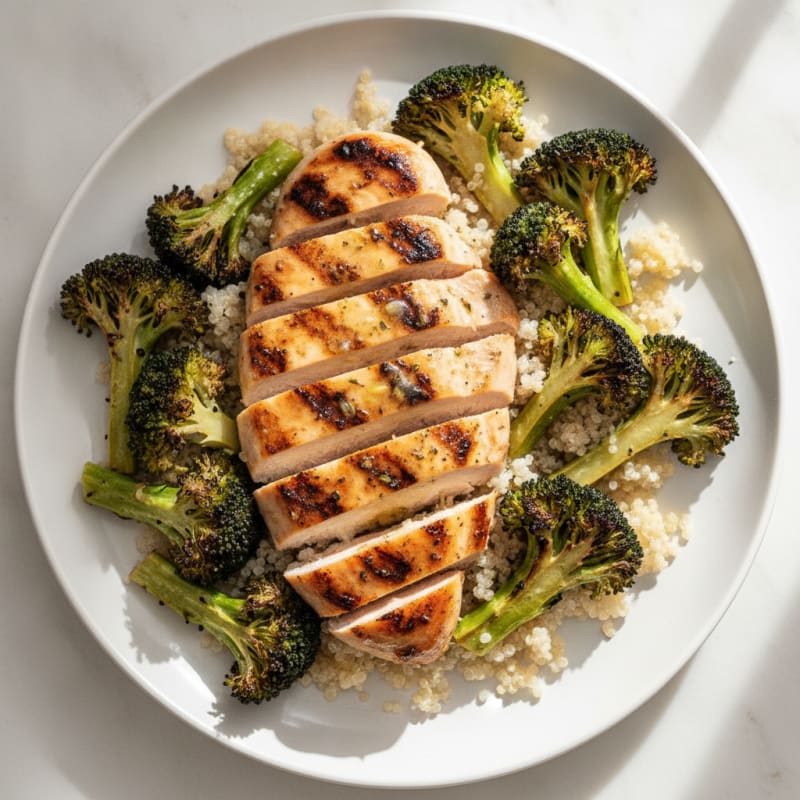 Grilled Chicken Breast with Roasted Broccoli and Quinoa