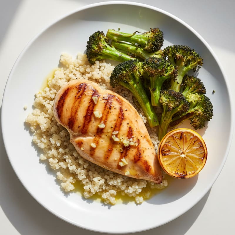 Grilled Chicken Breast with Quinoa and Roasted Broccoli